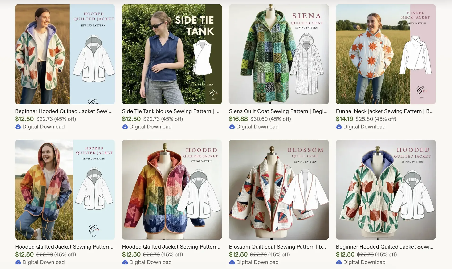 Browse all quilted jacket sewing patterns in the LU2COHOUSE Etsy store